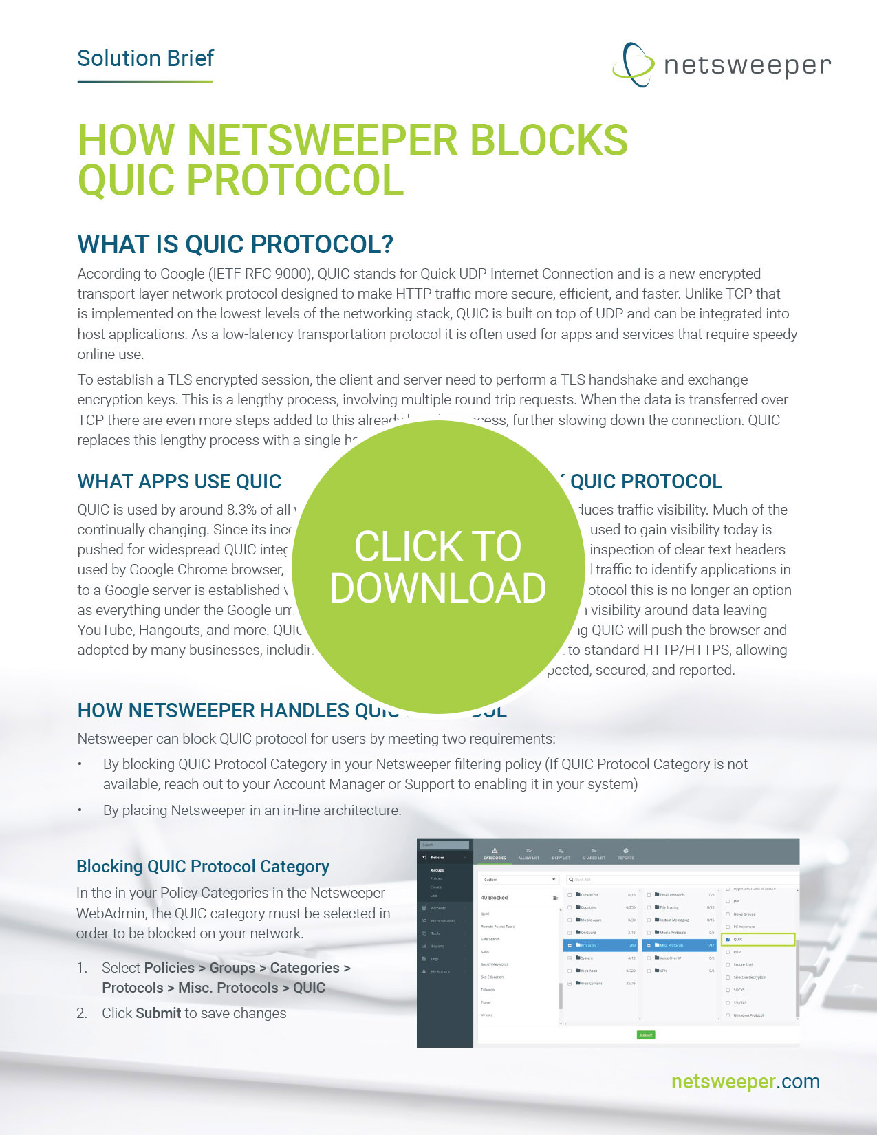 Solution Brief: How Netsweeper Blocks QUIC Protocol